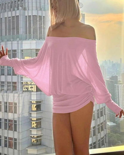 Off-Shoulder Dolman Sleeve Mini Dress