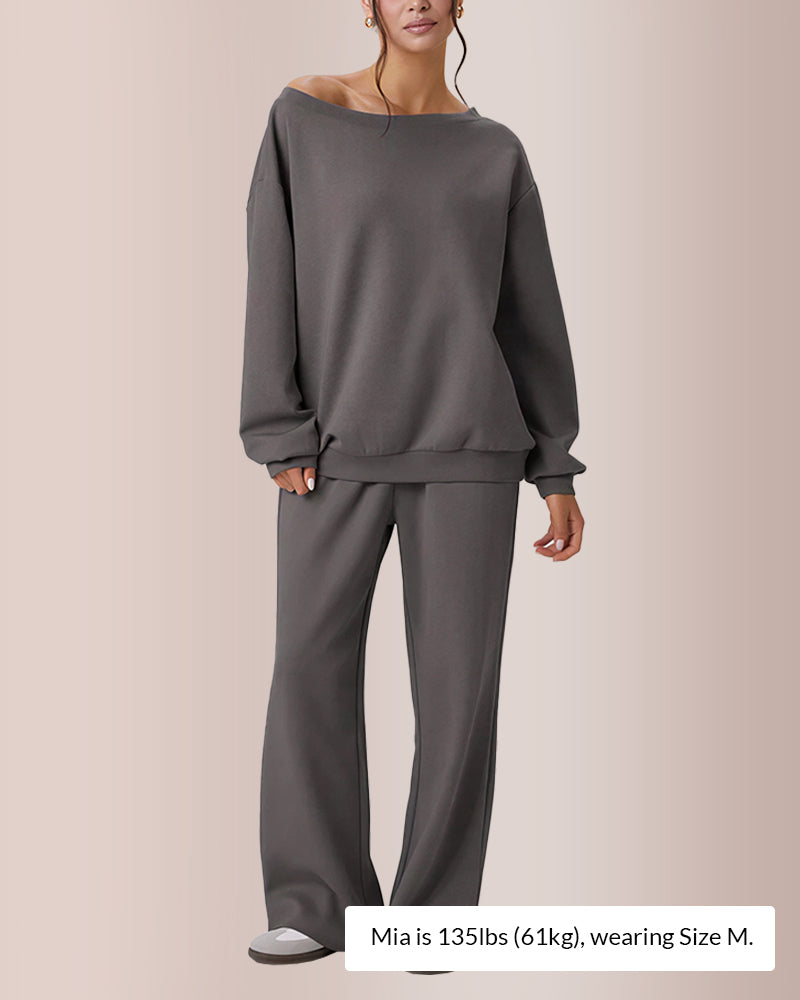 Sloping Shoulder Top & Wide-Leg Co-ord Set