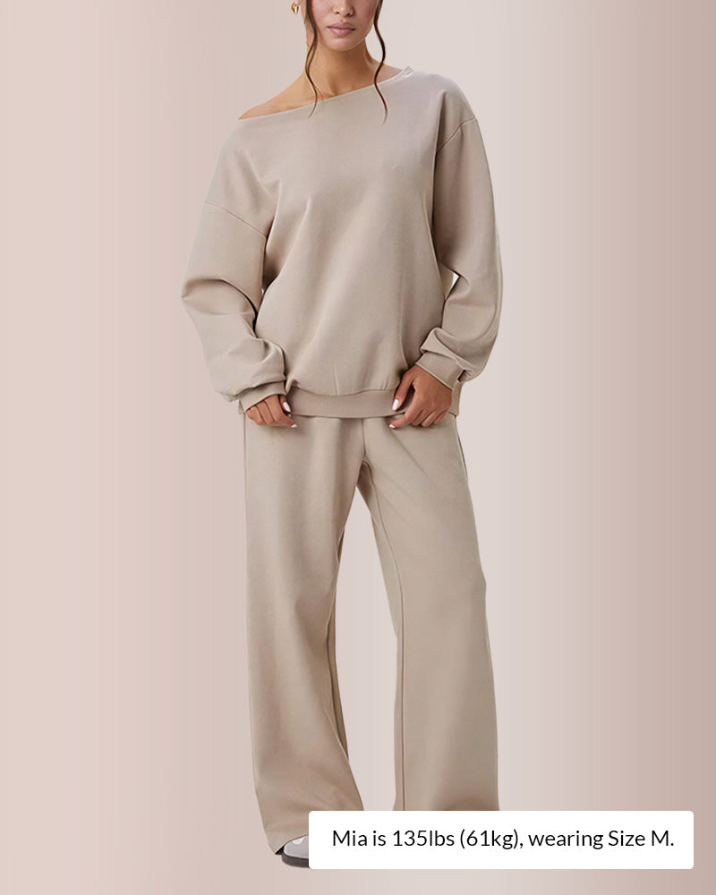 Sloping Shoulder Top & Wide-Leg Co-ord Set