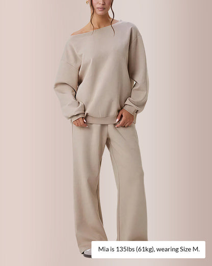 Sloping Shoulder Top & Wide-Leg Co-ord Set