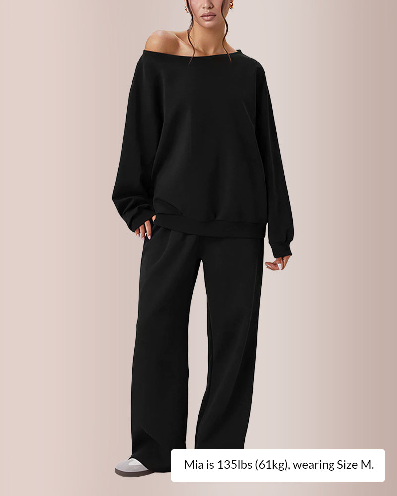 Sloping Shoulder Top & Wide-Leg Co-ord Set