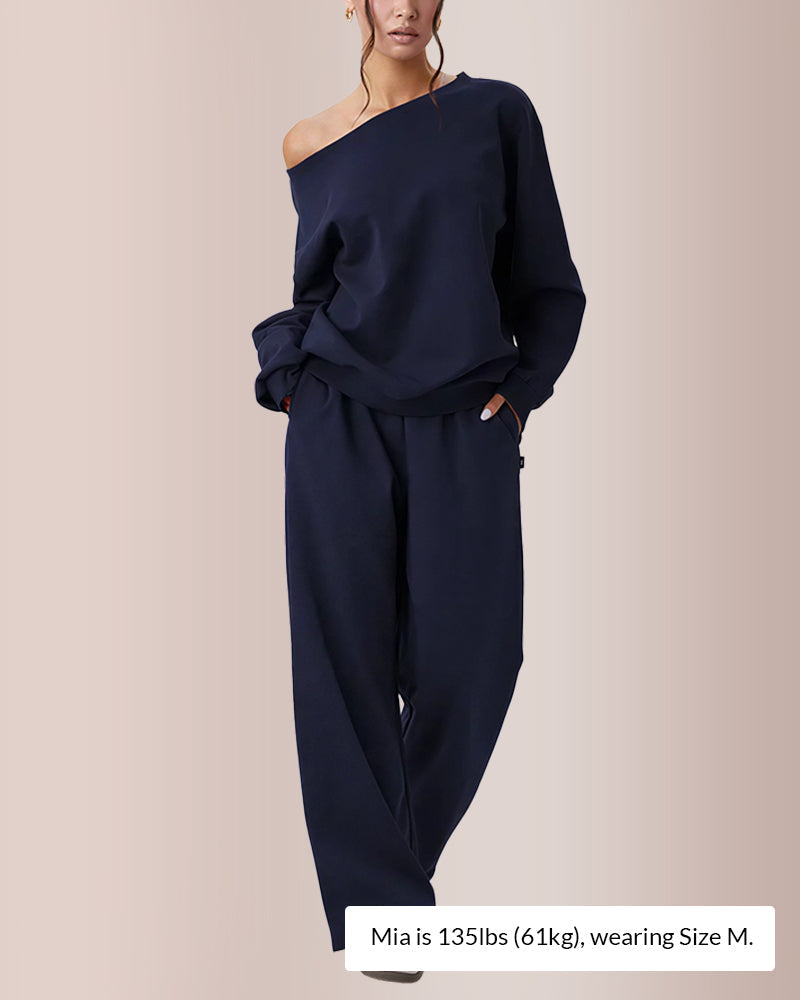 Sloping Shoulder Top & Wide-Leg Co-ord Set