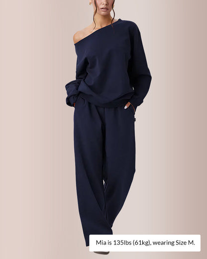 Sloping Shoulder Top & Wide-Leg Co-ord Set