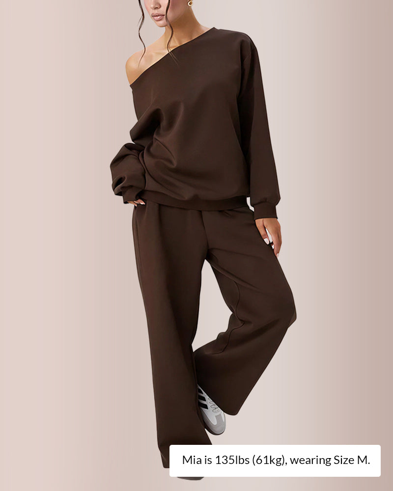 Sloping Shoulder Top & Wide-Leg Co-ord Set