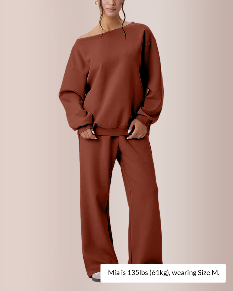 Sloping Shoulder Top & Wide-Leg Co-ord Set