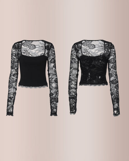 Sheer Lace Floral Long Sleeve Top