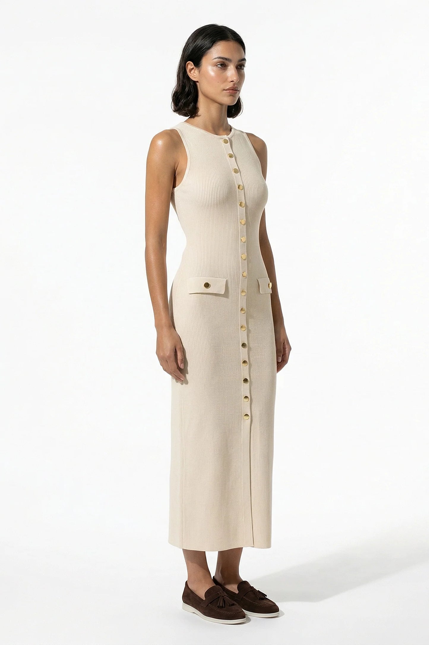 Women’s Knitted Button-Front Midi Dress