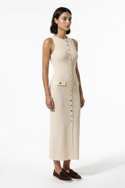 Women’s Knitted Button-Front Midi Dress