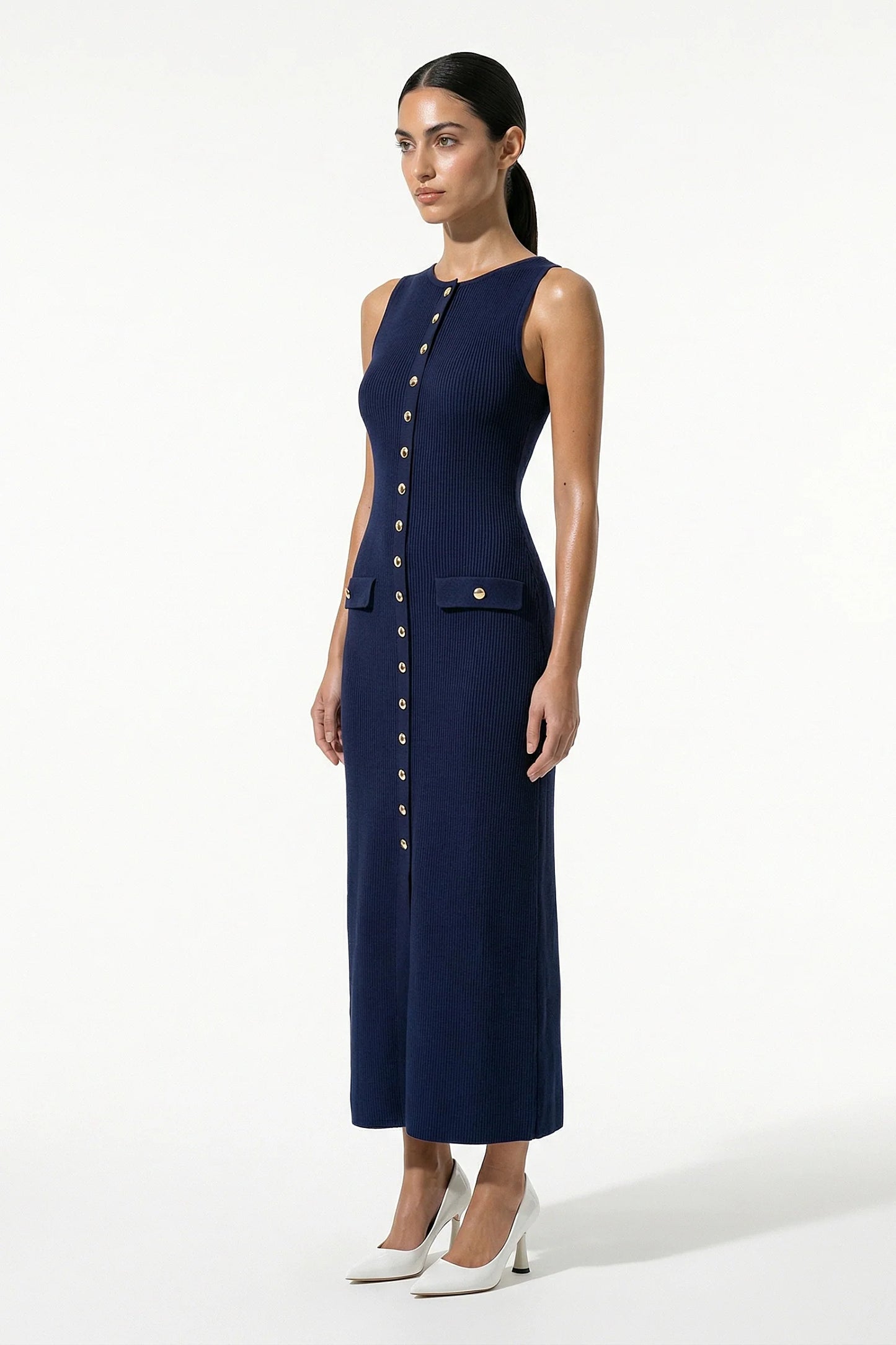 Women’s Knitted Button-Front Midi Dress
