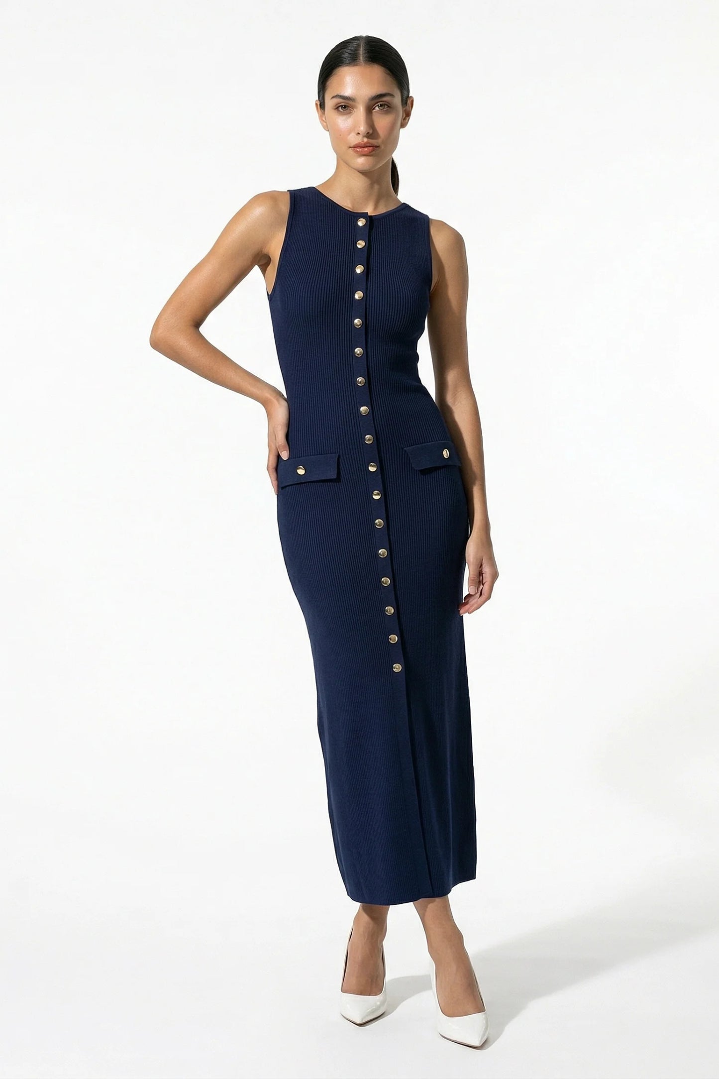 Women’s Knitted Button-Front Midi Dress