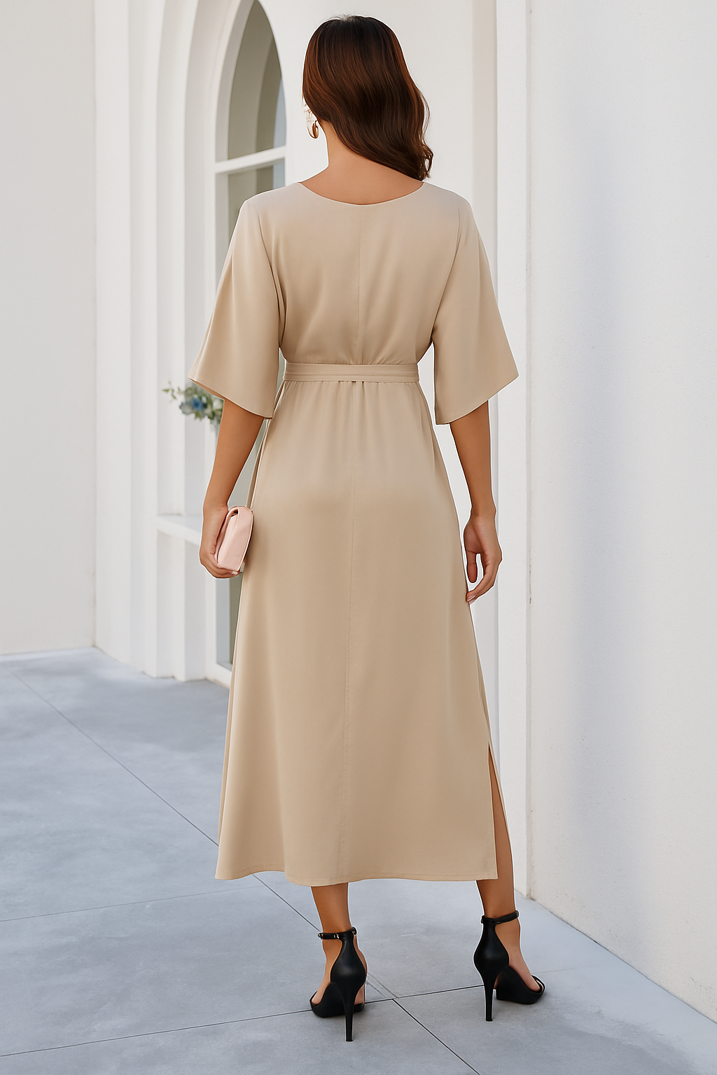V-Neck Women's Dress Midi Spring