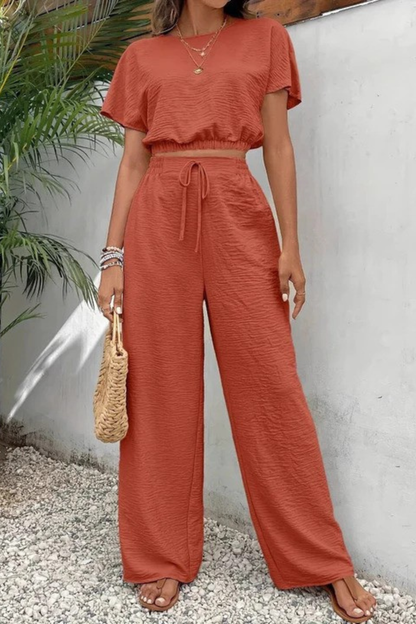 Relaxed Fit Wide Leg Top and Trousers Set