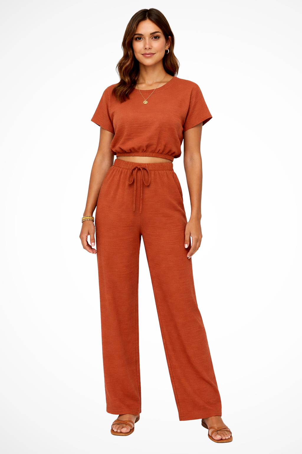 Relaxed Fit Wide Leg Top and Trousers Set