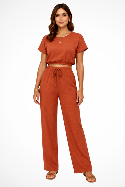 Relaxed Fit Wide Leg Top and Trousers Set