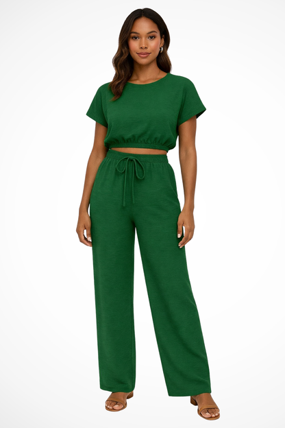 Relaxed Fit Wide Leg Top and Trousers Set