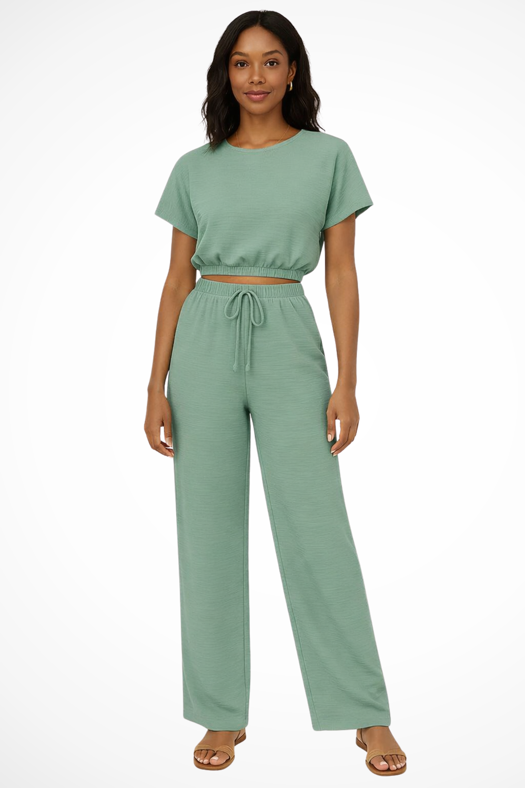 Relaxed Fit Wide Leg Top and Trousers Set