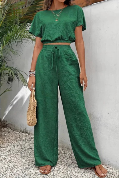 Relaxed Fit Wide Leg Top and Trousers Set