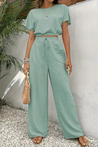 Relaxed Fit Wide Leg Top and Trousers Set