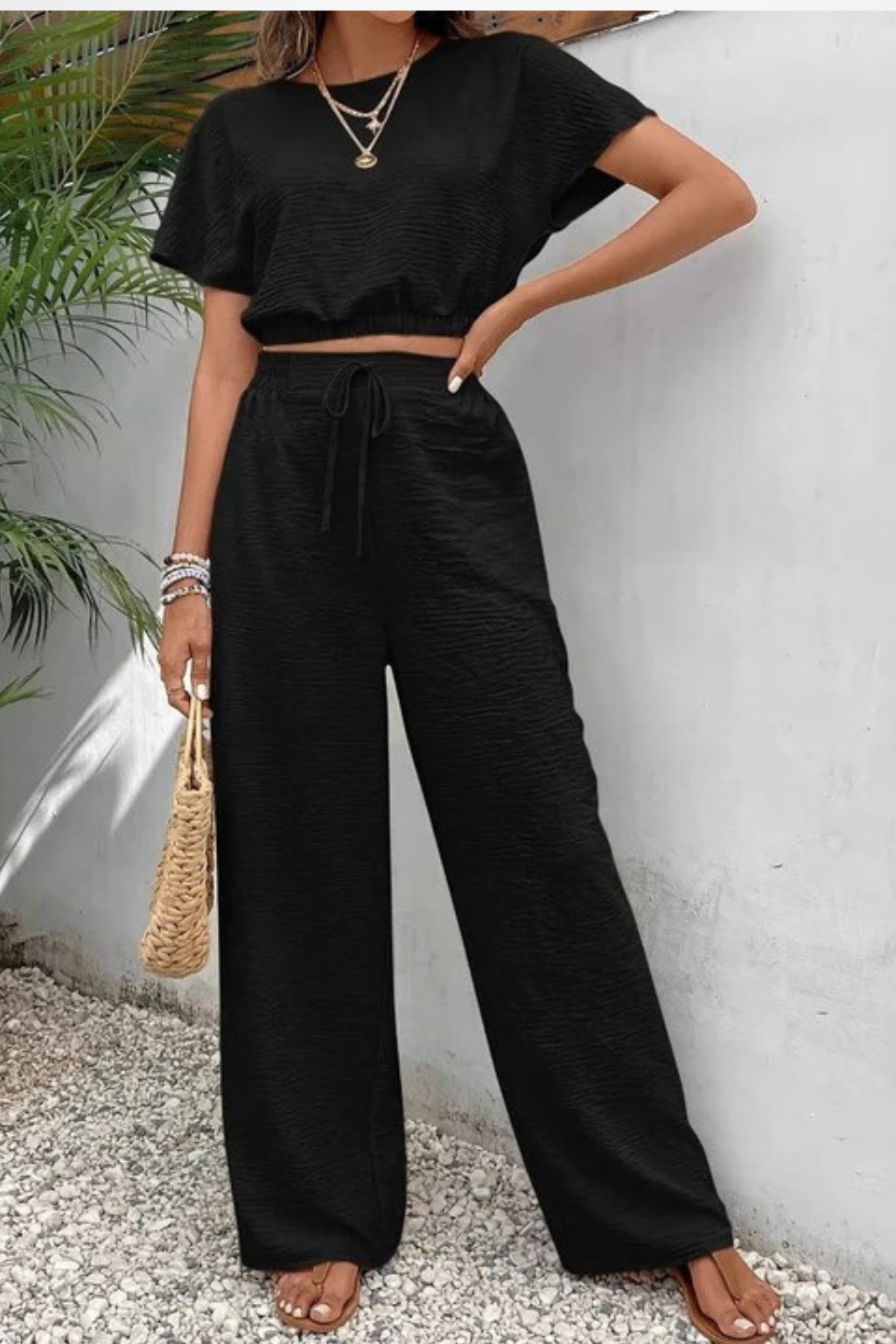 Relaxed Fit Wide Leg Top and Trousers Set