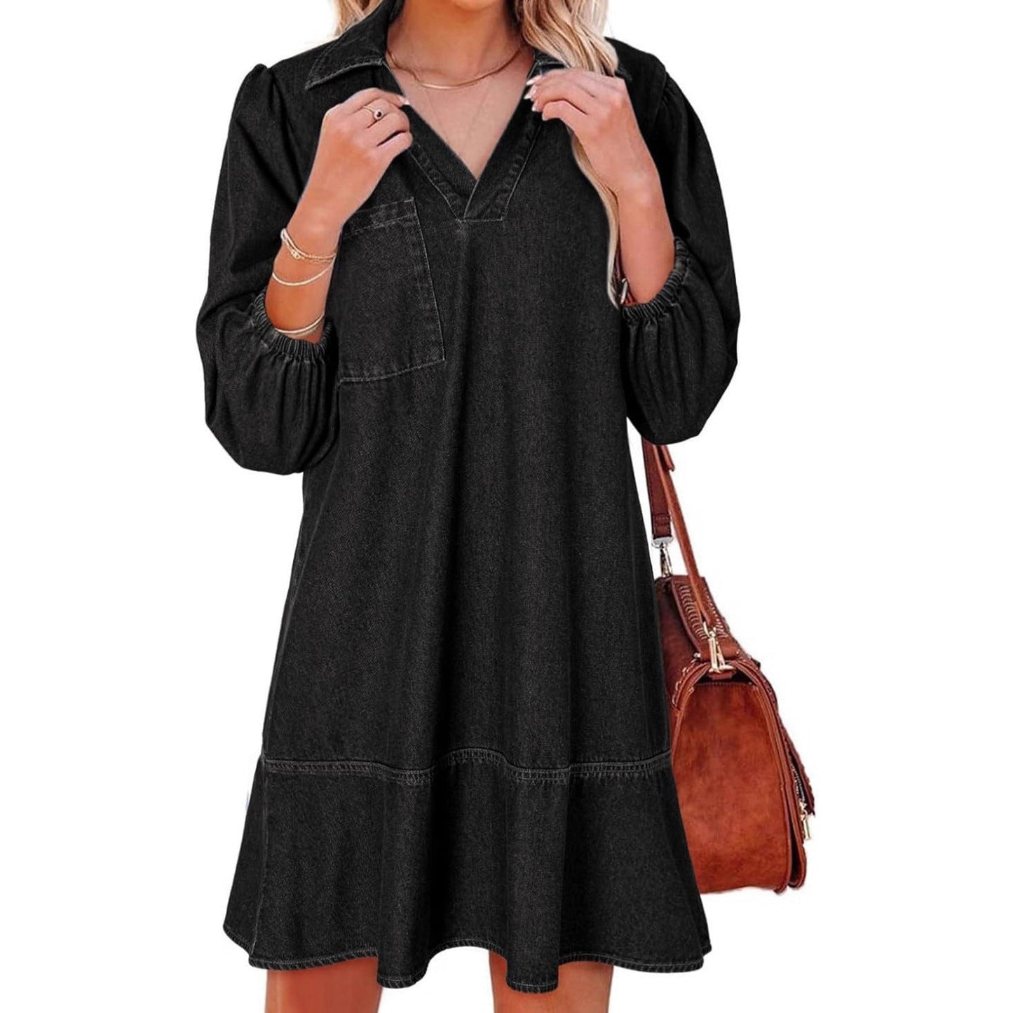 Voluminous Sleeve Denim Dress