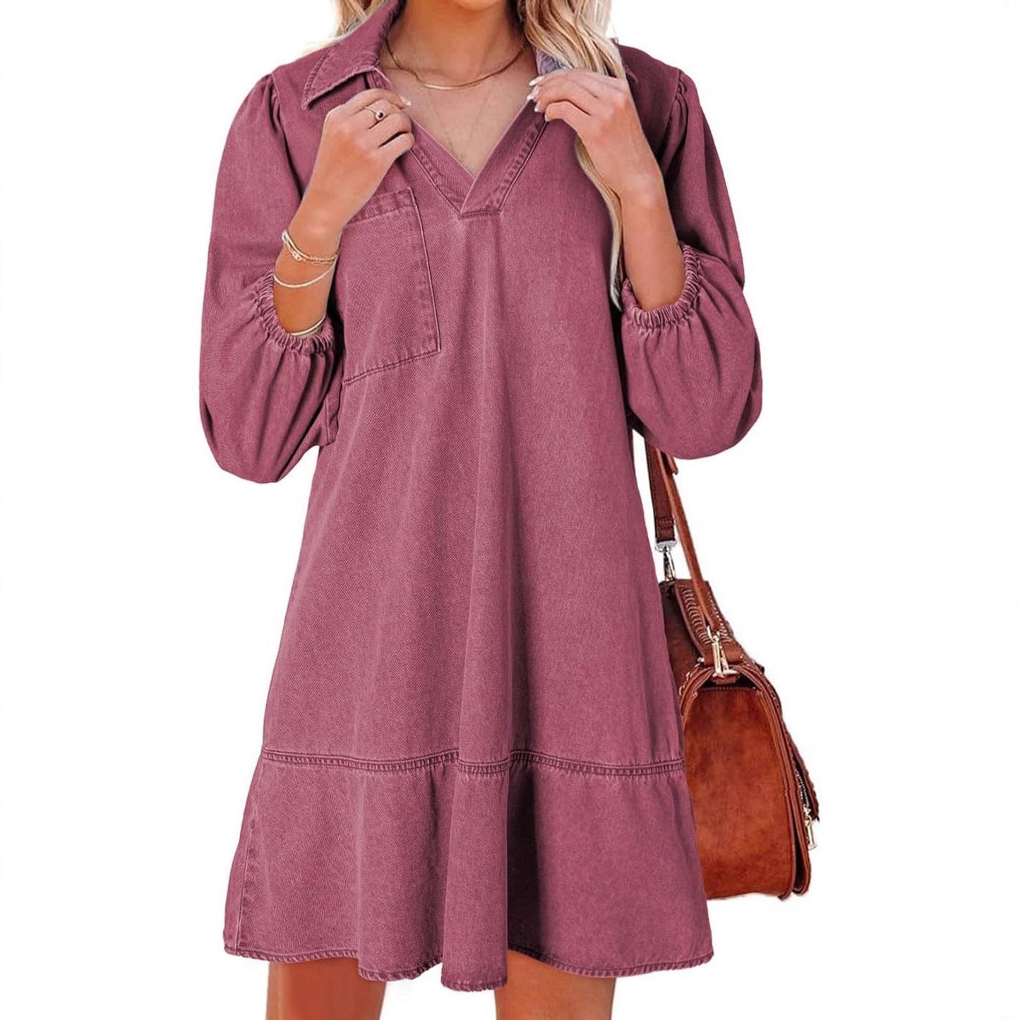 Voluminous Sleeve Denim Dress