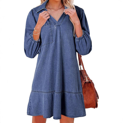 Voluminous Sleeve Denim Dress