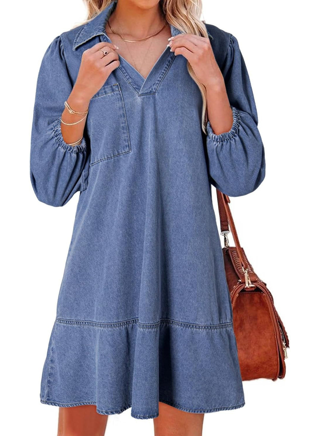 Voluminous Sleeve Denim Dress