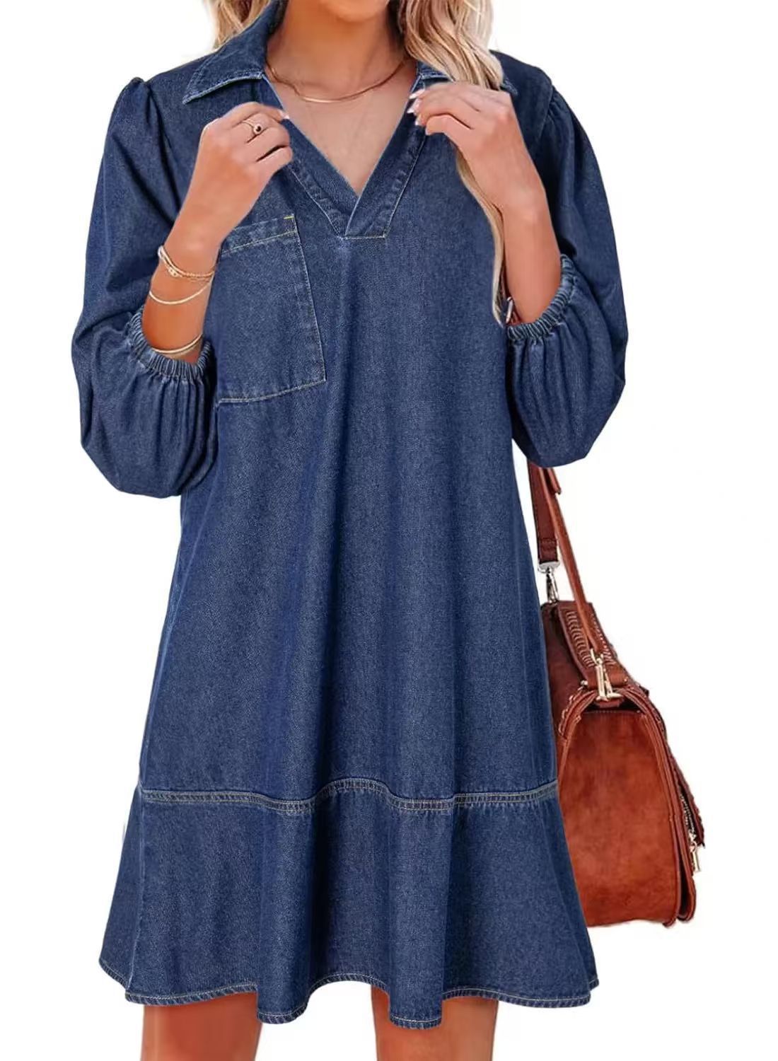 Voluminous Sleeve Denim Dress