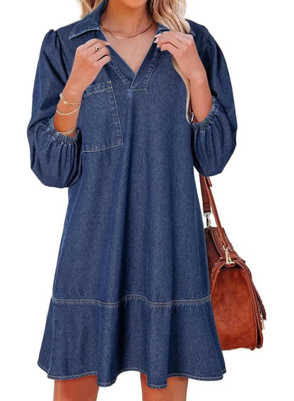 Voluminous Sleeve Denim Dress
