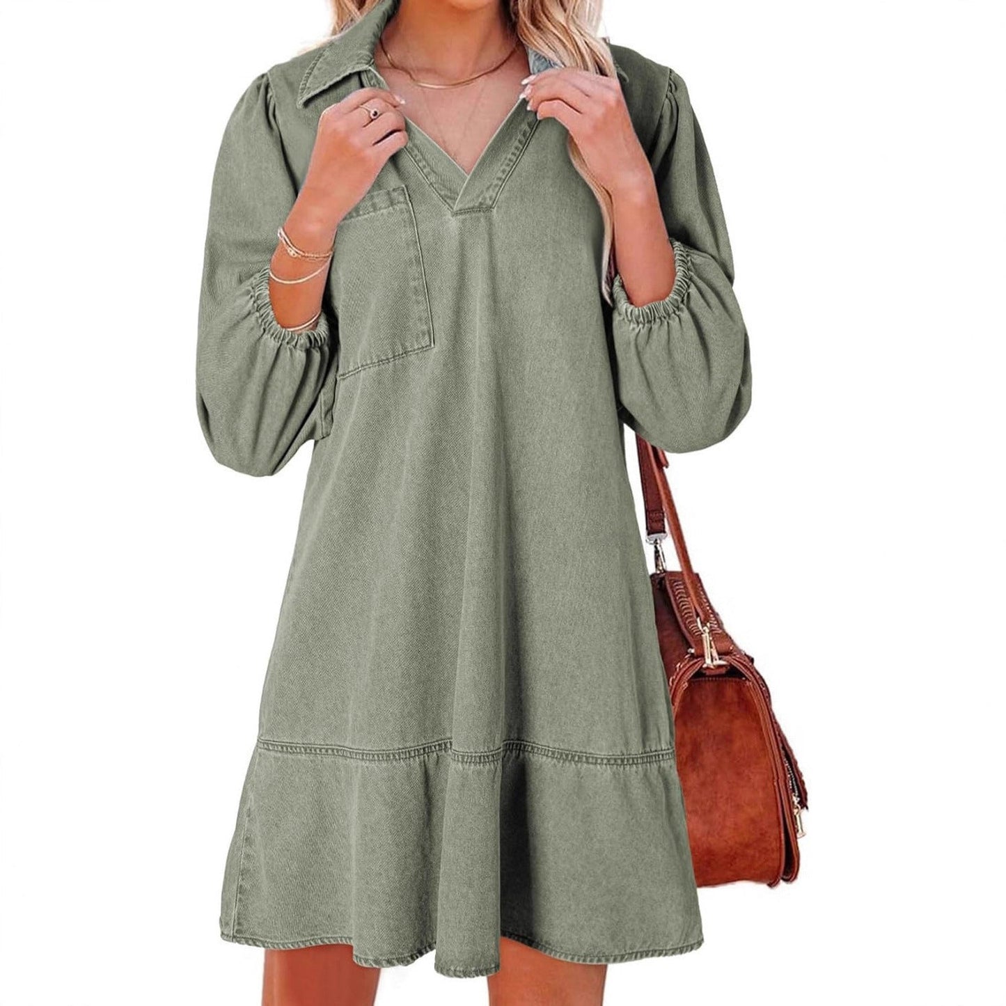 Voluminous Sleeve Denim Dress