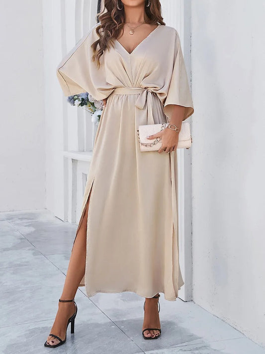 V-Neck Women's Dress Midi Spring