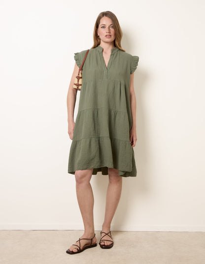 Cheesecloth Frill Sleeve Tunic dress