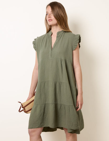 Cheesecloth Frill Sleeve Tunic dress