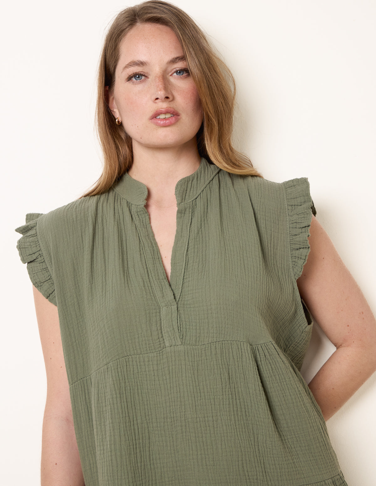 Cheesecloth Frill Sleeve Tunic dress