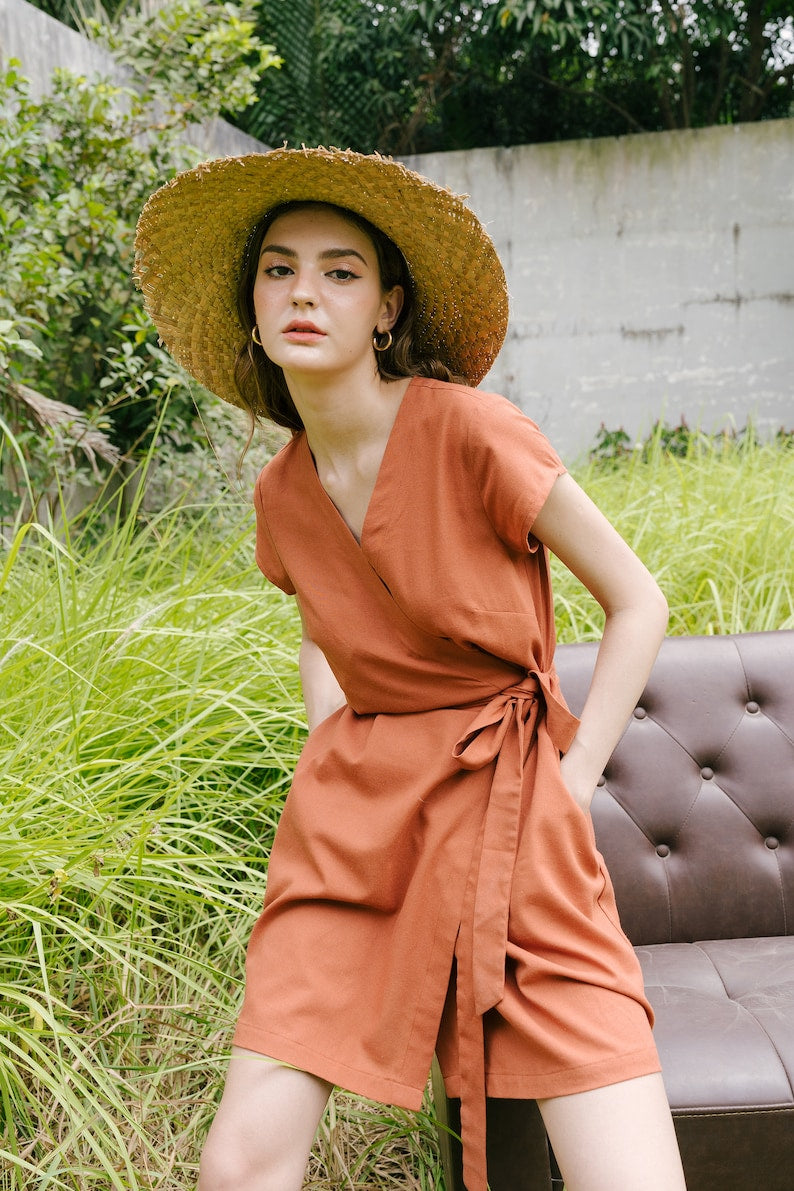 Wrap Linen Dress With Belt