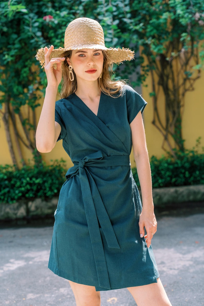 Wrap Linen Dress With Belt